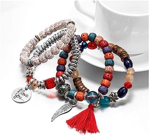 Multicolor Charm Beads Wrap Bracelets, Creative Turquoise Beads Bracelet, Alloy Pendant Beads Bohemian Bracelets, Lava Stone Wristband, Multilayer Stacking Bracelet Multicolor Charm Beads Wrap Bracelets, Creative Turquoise Beads Bracelet, Alloy Pendant Beads Bohemian Bracelets, Lava Stone Wristband, Multilayer Stacking Bracelet